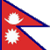Static pixelated image of a red flag with blue border and white symbols on gray background.