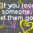 Pixelated graphic with white text reading "if you love someone let them go" over dark gray background, featuring blue heart symbol replacing 'you', purple and yellow hearts as accents.