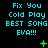 Pixelated cyan text on black background with green animated symbols changing across frames.