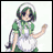 Six pixel-art anime-style characters in maid outfits with aprons, each with distinct hair colors and headwear, arranged in a on a light background