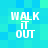 Pixelated text "WALK IT OUT" in white on a blue-green pixel background with four identical copies arranged in two