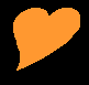 Two orange heart shapes on black background; right heart has purple text "friends" overlaid.