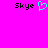 A static image with a bright pink background displays the word 'Skype' in black pixelated text on both sides of a cyan heart-shaped icon.