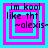 Four identical square with cyan and magenta layered borders display text reading "im kool like tht ~alexis~" in black pixelated font