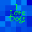 Green text 'I Love Dogs' on blue pixelated background with four identical -aligned copies