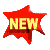 Red star-shaped icons with yellow 'NEW' text on a gray background, arranged in a with varying star shapes and text alignment
