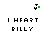 Pixelated icon with 'I HEART BILLY' text and green heart symbols above, cycling through letter color changes.