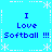 Blue background with white star and dashed line border, displaying "I Love Softball !!!" in blue text across four identical quadrants.