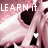 Pink and white abstract pattern with text fragments 'LEARN it', 'LIVE it', 'LOVE it' in pixelated font, featuring small heart shapes.