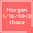 Four identical red square display white text reading "Morgan 1/18/08<3 Chace" with one featuring a heart symbol and another a star symbol