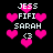 Pixelated icon with black background, pink hearts, and white text reading JESS FIFI SARAH <3 in two vertical
