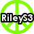 Six pixelated peace sign icons in green, blue, purple, yellow, pink, and gray arranged in two with black text reading "RileyS3" overlaid on each