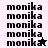Pixelated text 'monika' repeated in on split background with star and cursor symbols