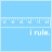 Light blue background with white musical notes and the text 'I rule.' in pixelated font across two