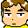 Pixelated character with brown hair and yellow shirt showing two expressions: neutral face and tongue-out face.