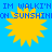 Blue background with four yellow sun icons and blue text reading "IM WALKI'H IM WALKI'H ON SUNSHINON SUNSHIN" arranged in two