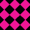 Pixelated pattern of pink, black, and white diamonds with a large black question mark on the right side.