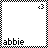 A 3x2 contact sheet of six animated frames showing a pixelated heart icon and the text 'abbie' with varying letter coloring across frames, all on a white background with black-and-white checkered borders.