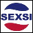 A pixelated icon with blue and red curved shapes above and below the text 'SEXS' on a white background.