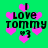 Green background with pink heart shapes and black text reading "I love Tommy" followed by a heart-eyes emoji.