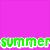 six pixelated images with text overlays: pink 'summer', green '08', beach scene, watermelon slice, airplane silhouette at sunset, and colorful abstract shapes