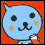 A 45x45 pixel animated buddy icon featuring a blue cartoon cat on red background and yellow text with Japanese characters and "Qoo" on the right side.