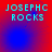 Pixelated cyan text "JOSEPHC ROCKS" on red and blue gradient background with shifting circular light effects.