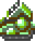 Pixelated green and brown icon with white accents, showing two slightly different frames of the same character's head in a static pose.