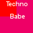 Pixelated text 'Techno' and 'Babe' arranged in a on a red and pink background with visible pixelation and color blocking