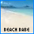 Two side-by-side animated frames of a beach scene with text and a heart symbol appearing in the second frame.