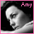 A 3x2 contact sheet of five black-and-white animated frames showing a woman with dark hair in various poses, each labeled "Amy" in pink pixelated text at the top right.