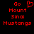 Red pixelated text 'Go Mount Sinai Mustangs' on black background with a red heart symbol above the word 'Go'.