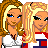 Pixel art contact sheet showing multiple frames of an animated buddy icon with cartoon female characters in various poses and outfits, including a 'Friends' label and number 4 between two sections labeled 'Life'.