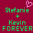 A static pixel art image with a deep red background displays green text reading "Stefanie + Kevin FOREVER" and a pink heart symbol above the first name.