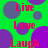 Green background with purple circles and red text reading Live, Love, Laugh repeated in a pattern