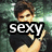 A person in a black shirt with arms crossed, overlaid with text changing from 'sexy' to 'can i?' across four