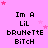 Pixelated text on a pink background with scattered stars, displaying 'Im A LiL bRuNeTTe BiTCH' in multiple and