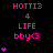Pixelated pink text and purple hearts on black background with gray corner, animated heart count changes across frames.