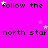 A bright pink background displays repeating text 'follow the' and 'north star' with scattered white and pink stars, some of which change position across frames.