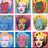 Nine pixelated static images arranged in a 3x3 grid, each depicting stylized character faces with varied hair colors and backgrounds.