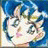 Pixelated anime-style character with blue hair and green eyes, set against a blue background with white highlights, next to black background with white text "AnimeIM" and "com".