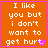 Orange square with white text reading "I like you but i don't want to get hurt." and a pink heart symbol, bordered by a thin pink frame.