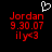 Red pixelated text on black background with white heart symbol above left side, showing 'Jordan' and date '9.30.07' plus 'ily<3'