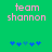 Green background with pink text 'team shannon' and blue star-like symbols below, showing two animation frames where the central symbol shifts position.