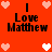 Red background with black text "I Love Matthew" and pixelated hearts in white and light pink, arranged in a pattern