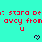 Cyan background with red pixelated text repeating 'stand beit stand beit' and 'away from away from', three of black heart symbols, and a gray rectangle in the bottom-right corner