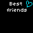 Two side-by-side pixelated text displays on black background, one with cyan heart symbol replacing 'i' in 'friends', the other with standard text.
