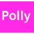 Four square each display the word 'Polly' in white text on solid colored backgrounds: magenta, yellow, green, and blue