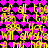 Yellow text reading 'all the way' repeats across a background of alternating pink and purple hearts on black.