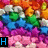 Pixelated rainbow-colored background with clouds and flames, featuring sequential text changes from 'H' to 'Haile' across six
